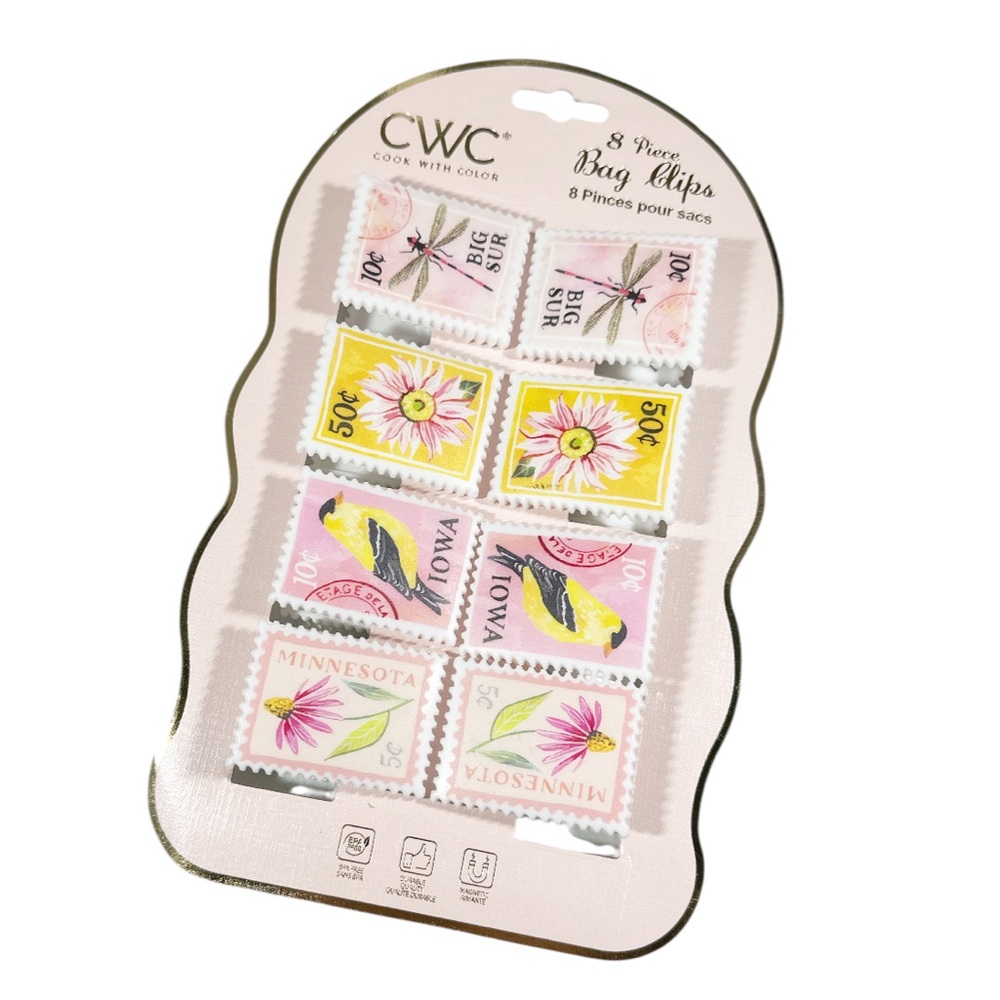 NEW CWC  BIG SUR, IOWA & MINNESOTA STAMP Themed  Bag Clips Set/8